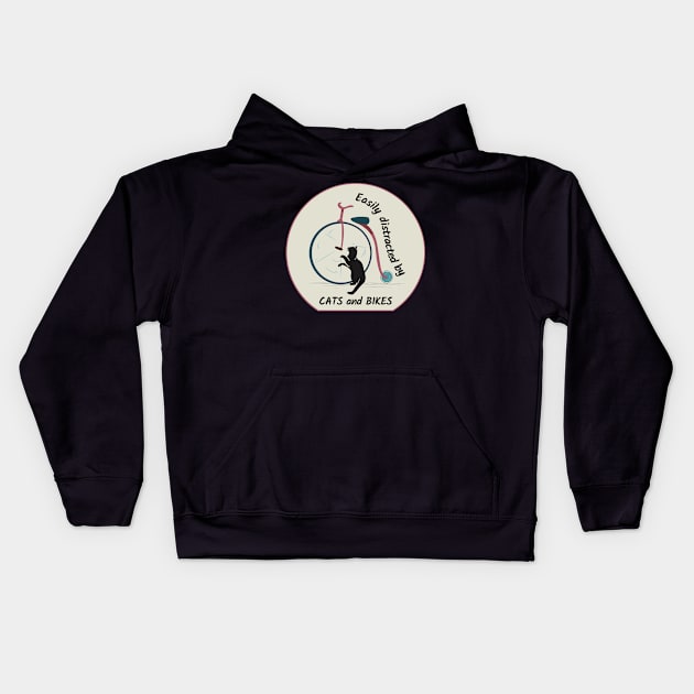 Easily distracted by cats and bikes Kids Hoodie by Dogefellas